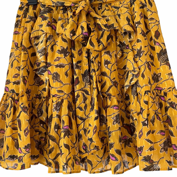 Ulla Johnson Zea Ruffle Belted Mini Silk Blend Fully Lined Floral Skirt SZ 2 - Picture 2 of 8